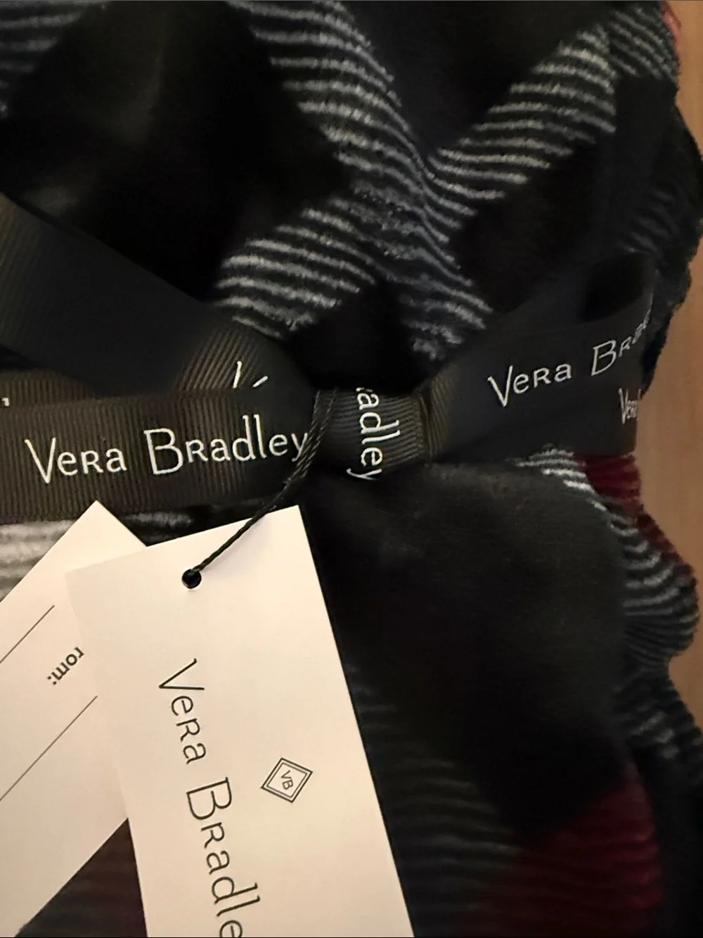 Vera Bradley Throw Blanket Cozy Paris Plaid Neutral Black Red White NWT
